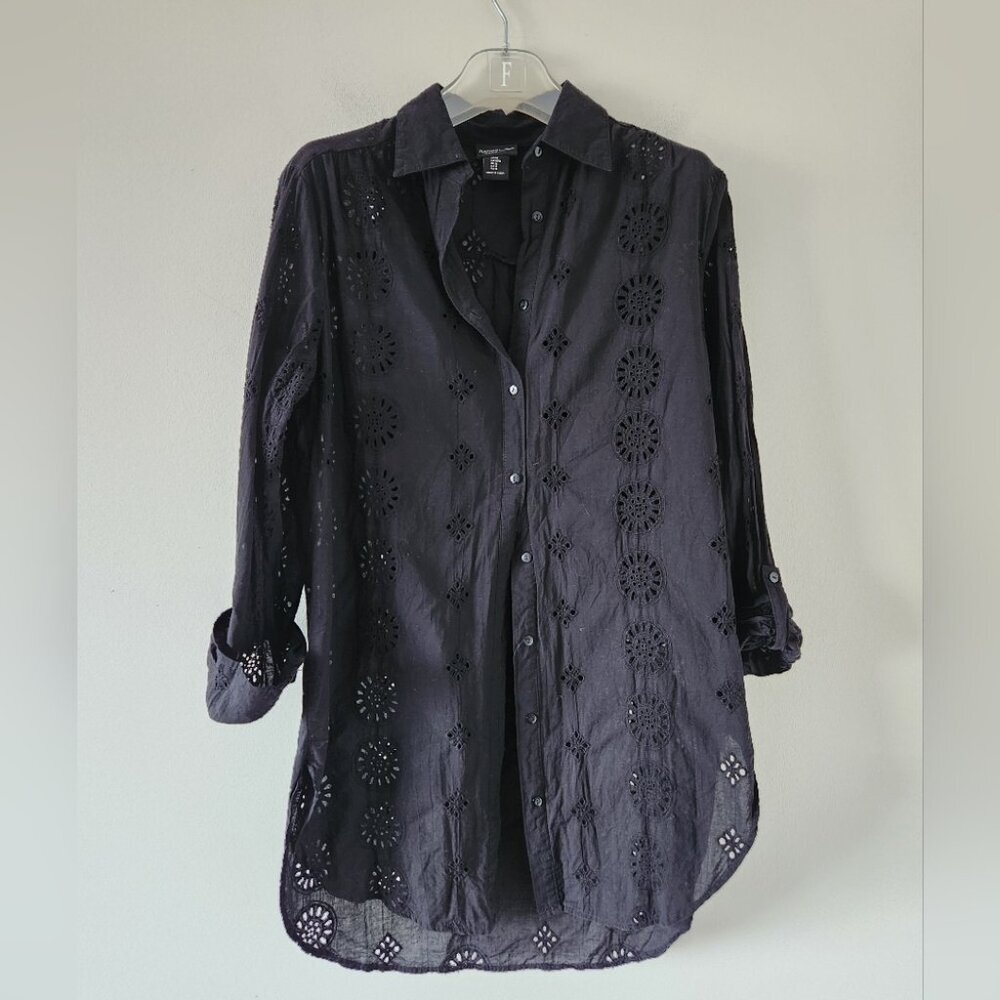 RACHEL ZOE | 100% cotton eyelet shirt dress tunic black sz M